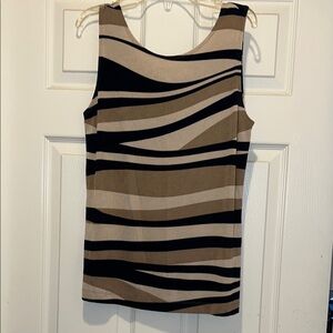 Chico Tan, Khaki and Navy Blue Striped Sleeveless Blouse